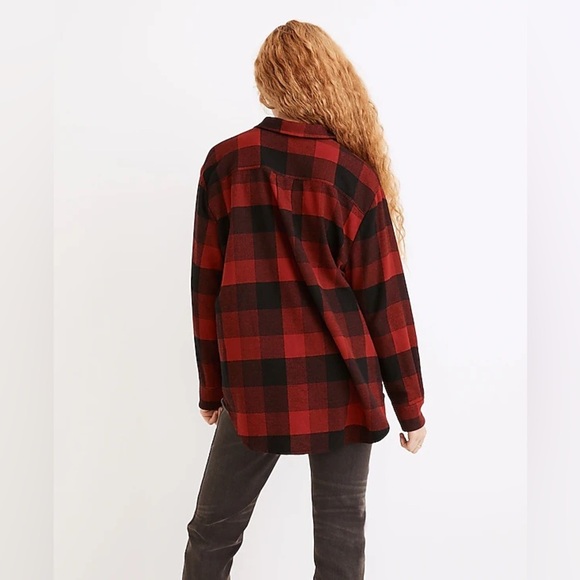 Madewell Flannel Side-Button Oversized Ex-Boyfriend Shirt Buffalo Check Large - Picture 2 of 14